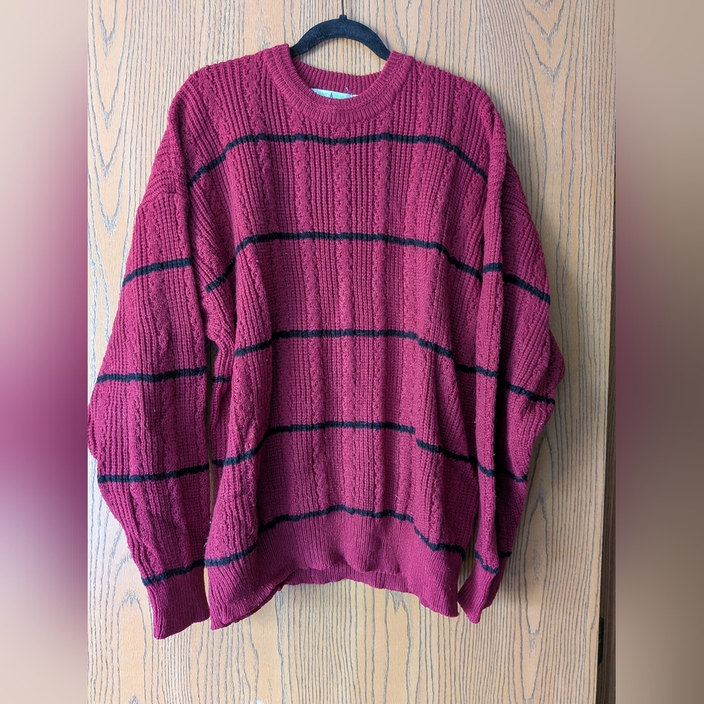 VTG American Weekend Maroon Striped Sweater | XL